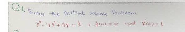 IQl.Solve the initial Valume Problem
nd Yo) =
