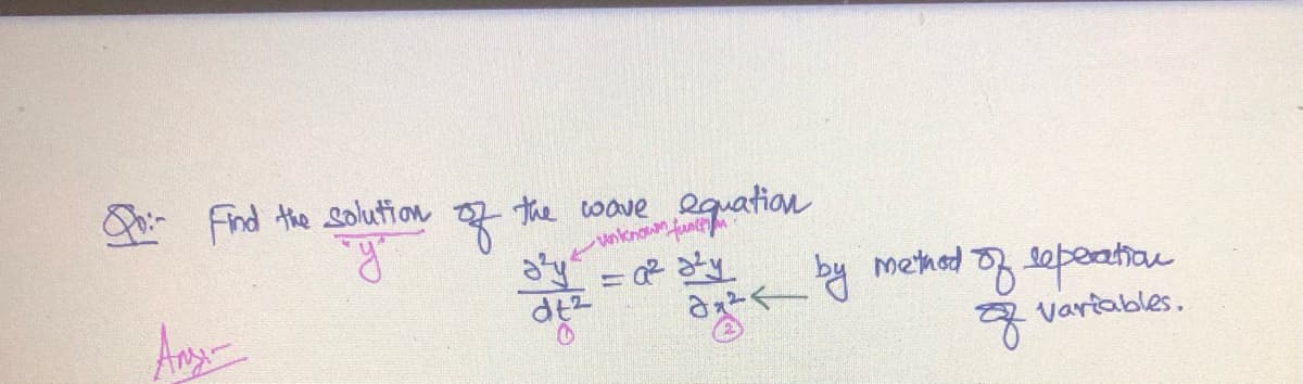 Find the solution
of
the coave equation
voknown fun
by methed of sepeathon
Any
Variables.
