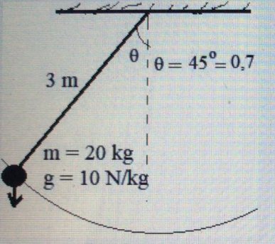 e
45° 0,7
3 m
m 20 kg
g= 10 N/kg

