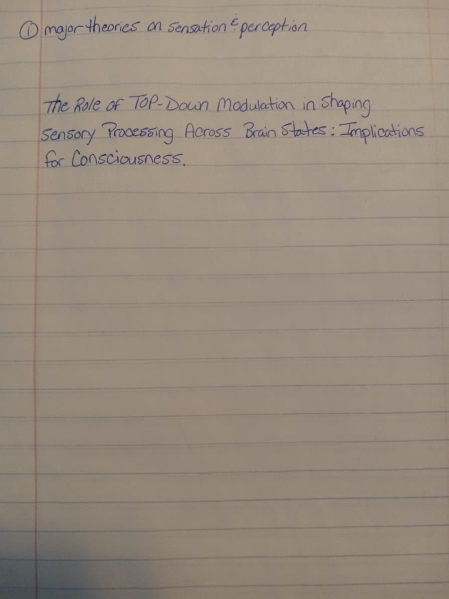 major theories on Sensation & perception
The Role of TOP-Down Modulation in shaping
Sensory Processing Across Brain States: Implications
for Consciousness.