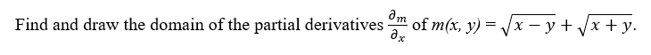 Find and draw the domain of the partial derivatives
əm
² of m(x, y) = √√x − y + √x+y.
əx