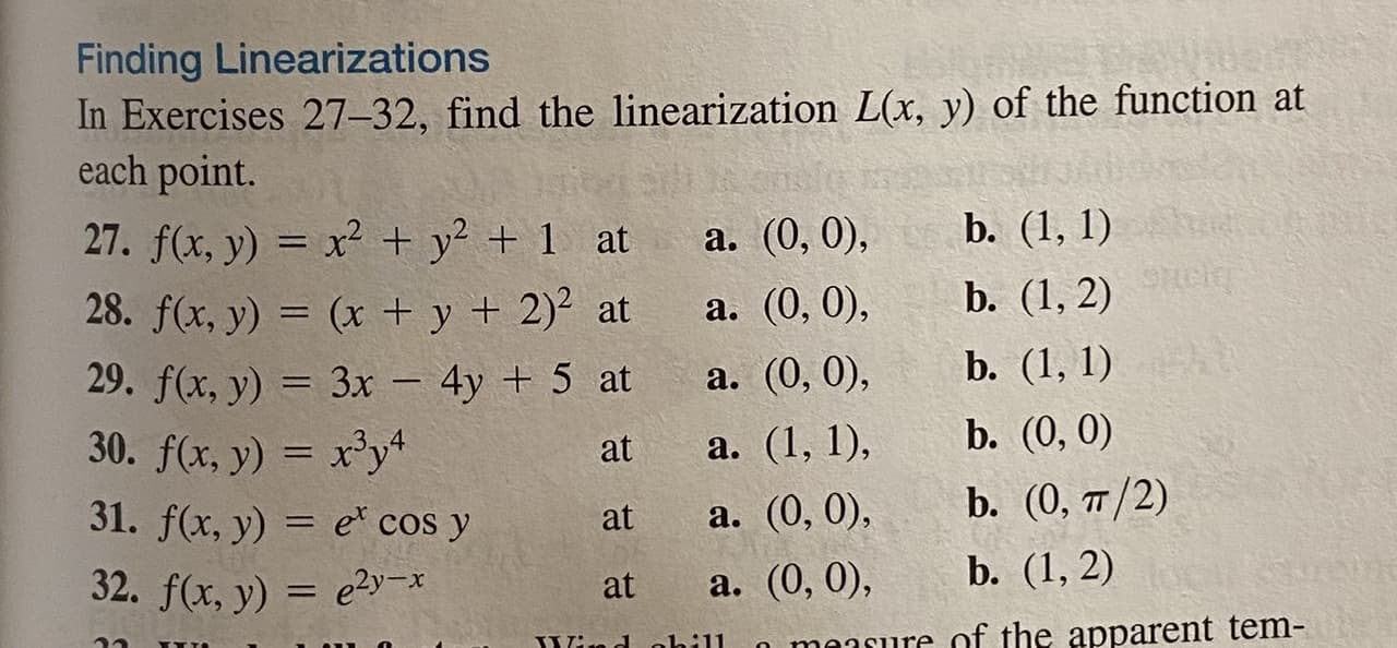 31. f(x, y) = e cos y
a. (0, 0),
b. (0, п/2)
%3D
at
