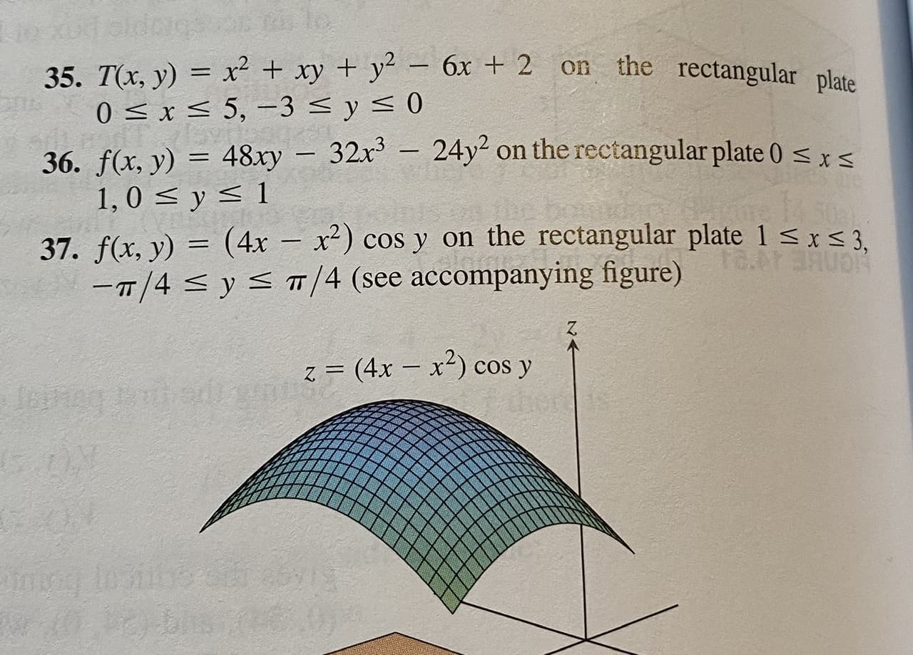 on the rectangular plate
T(x, y) = x² + xy + y² – 6x + 2
0 < x < 5, -3 < y< 0
-
%3D
