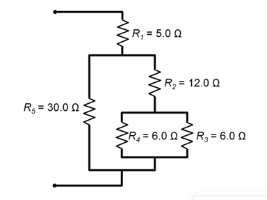 R, = 5.0 Q
R2 = 12.0 Q
R5 = 30.0 Q
R = 6.0 0R3 = 6.0 0
