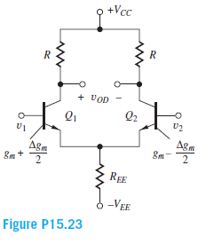 +Vcc
+ VOD
Q2
Ag
Agm
&m+
&m
2
REE
-VEE
Figure P15.23

