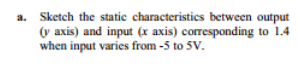 a. Sketch the static characteristics between output
(v axis) and input (x axis) corresponding to 1.4
when input varies from -5 to 5V.
