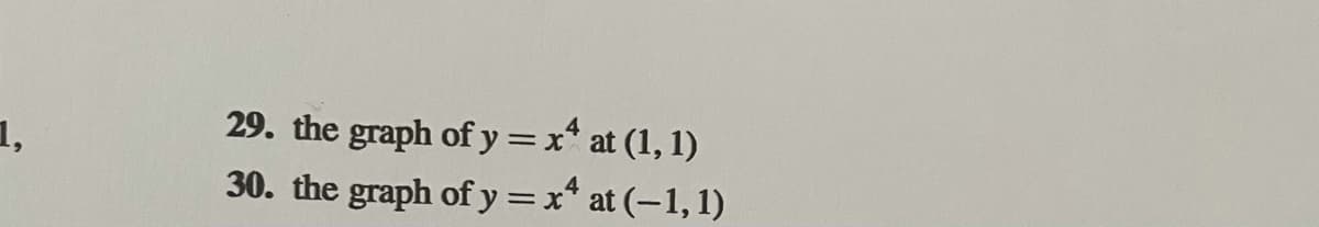 29. the graph of y=x* at (1, 1)
30. the graph of y =x* at (–1, 1)
1,
