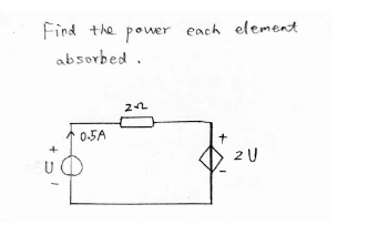 Find the pouer each element
absorbed .
05A
2 U
