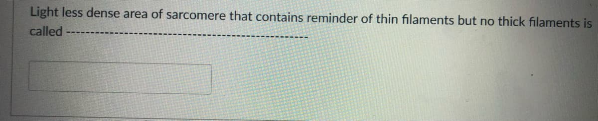 Light less dense area of sarcomere that contains reminder of thin filaments but no thick filaments is
called
