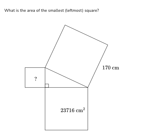 What is the area of the smallest (leftmost) square?
?
23716 cm²
170 cm