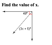 Find the value of x.
49⁰
(3x + 5)"
