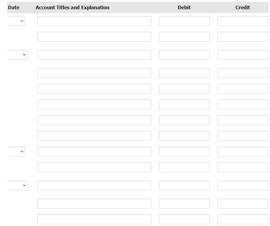 Date
Account Titles and Explanation
Debit
Credit
>
>
