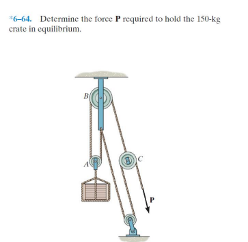 *6-64. Determine the force P required to hold the 150-kg
crate in equilibrium.
B