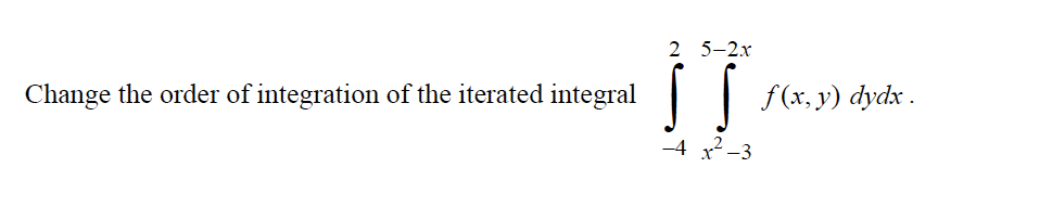 2 5-2х
Change the order of integration of the iterated integral
f(x, y) dydx .
