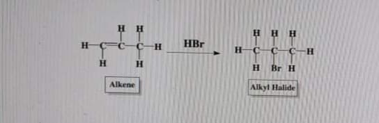 H H
H-
CC-
C-H
HBr
H-
H.
Br H
Alkene
Alkyl Halide
%3D
