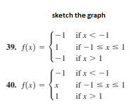 sketch the graph
if x< -1
if -1 sIs1
if x>1
39. f(x) = {1
%3D
-1
if x< -1
if -1 sxsl
if x>1
-1
40. f(x) =
