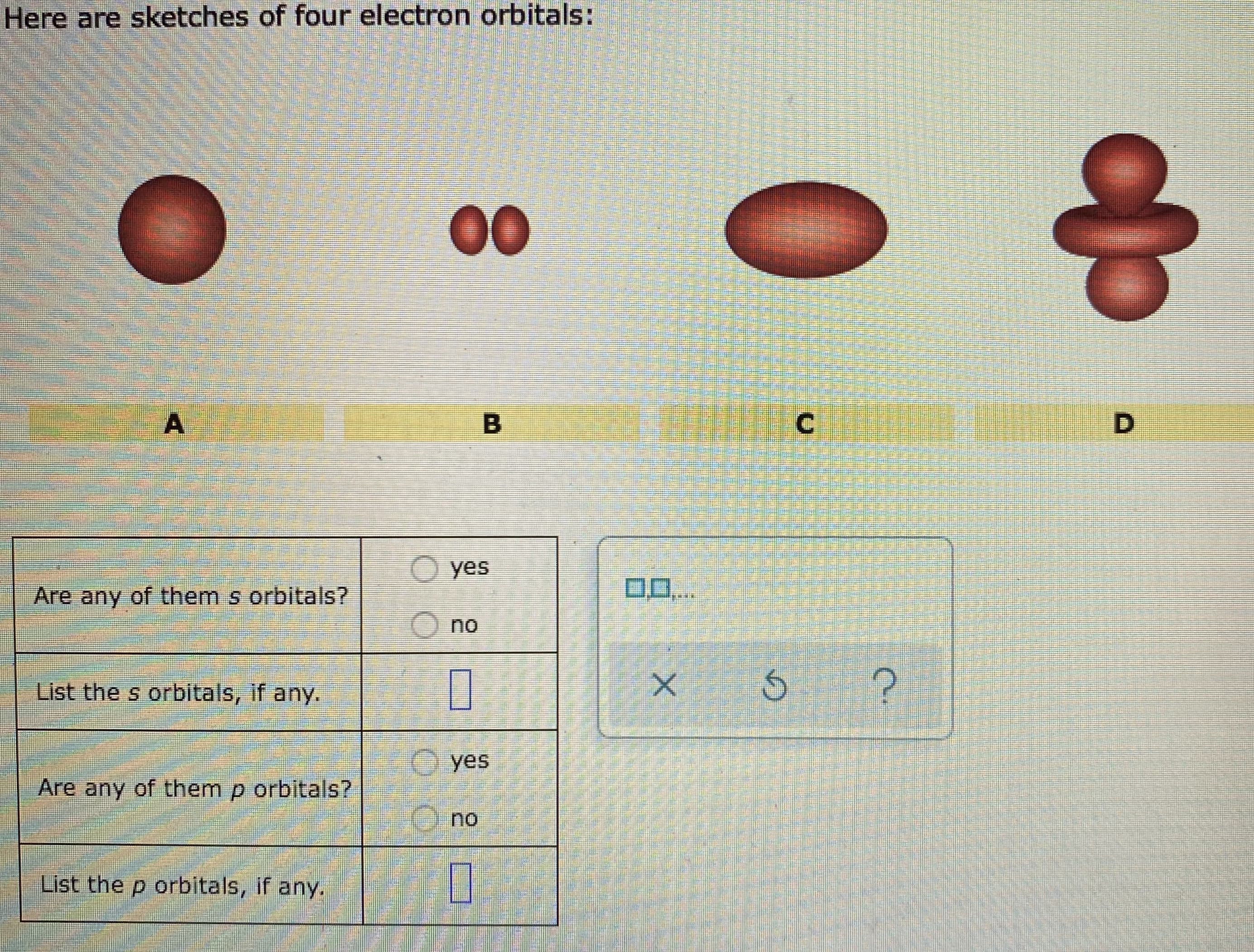 e sketches of four electron orbitals:
