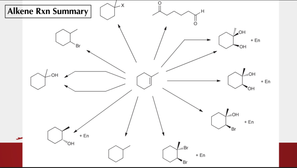 Alkene Rxn Summary
OH
+ En
Br
OH
он
+ En
OH
+ En
Br
+ En
+ En
Br
