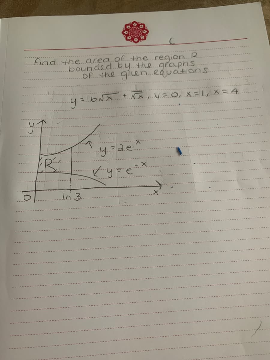 find.the.area ofthe.region. R.
bounded by. the. graphs.
Of. the gien equationS
y.3de
ER
