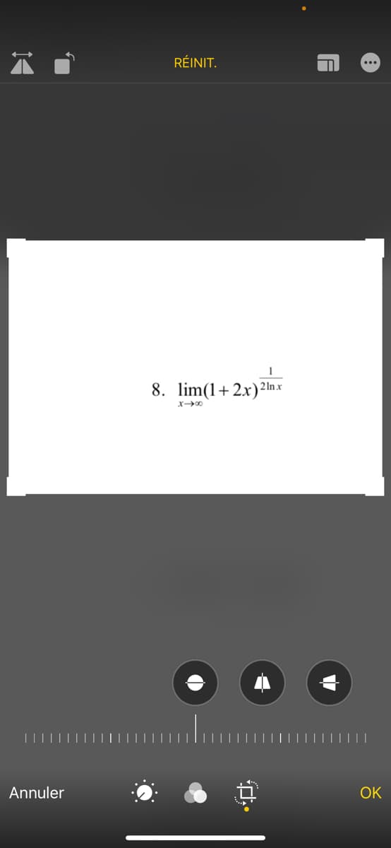 RÉINIT.
8. lim(1+2x)2n x
Annuler
OK

