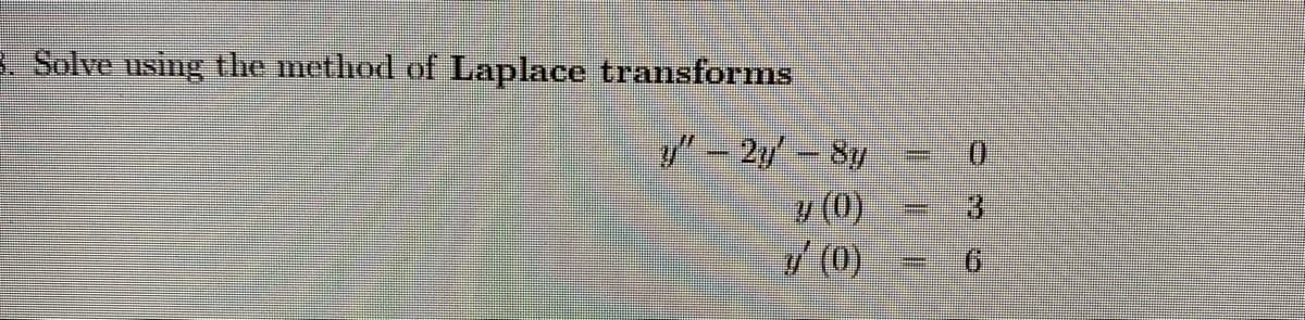 3 Solve using the method of Laplace transforms
"- 2y-8y
y (0)
(0)
