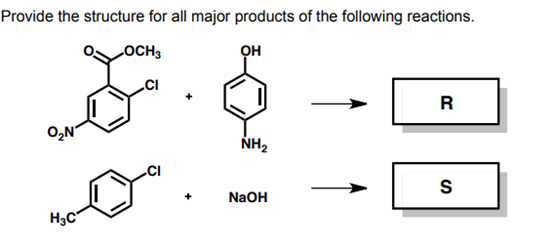 Provide the structure for all major products of the following reactions.
OCH3
он
R
O,N"
NH2
NaOH
H3C°
