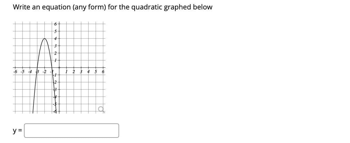 Write an equation (any form) for the quadratic graphed below
-4
-6
3 4
5
y =
to
