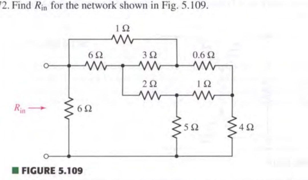 12. Find Rin for the network shown in Fig. 5.109.
12
6Ω
3Ω
0.6 2
2Ω
12
Rin
62
5Ω
I FIGURE 5.109
