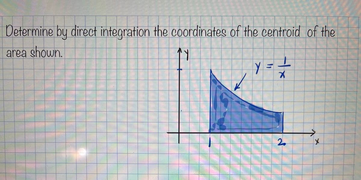 Determine by direct integration the coordinates of the centroid of the
area shown.
y = =
2.
