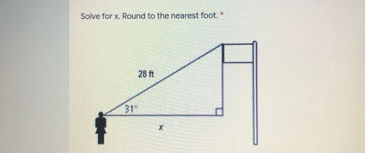 Solve for x. Round to the nearest foot.
28 ft
31°
