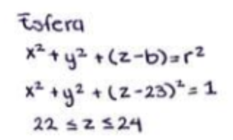 Esfera
x² + y² + (z-b)=r²
x² + y² + (2-23)² = 1
22 ≤2≤24