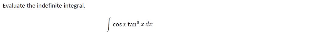 Evaluate the indefinite integral.
cos x tan3 x dx
