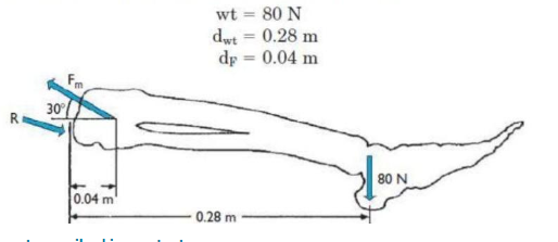 30°
0.04 m
wt = 80 N
dwt = 0.28 m
dp = 0.04 m
0.28 m
80 N