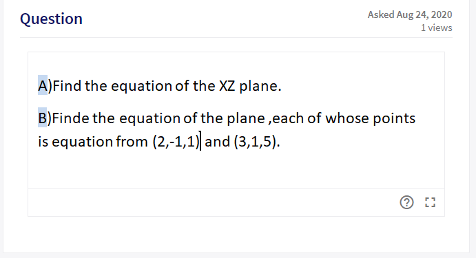 Find the equation of the XZ plane.
