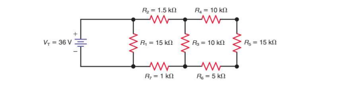 R, = 1.5 kN
R = 10 kn
V, = 36 V:
R, = 15 k
R = 10 kn
R = 15 kn
R, = 1 kN
Re = 5 kn
