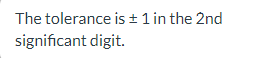 The tolerance is ± 1 in the 2nd
significant digit.
