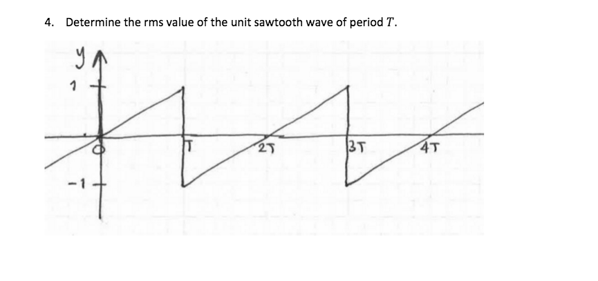 4. Determine the rms value of the unit sawtooth wave of period T.
на
y
3T
4T