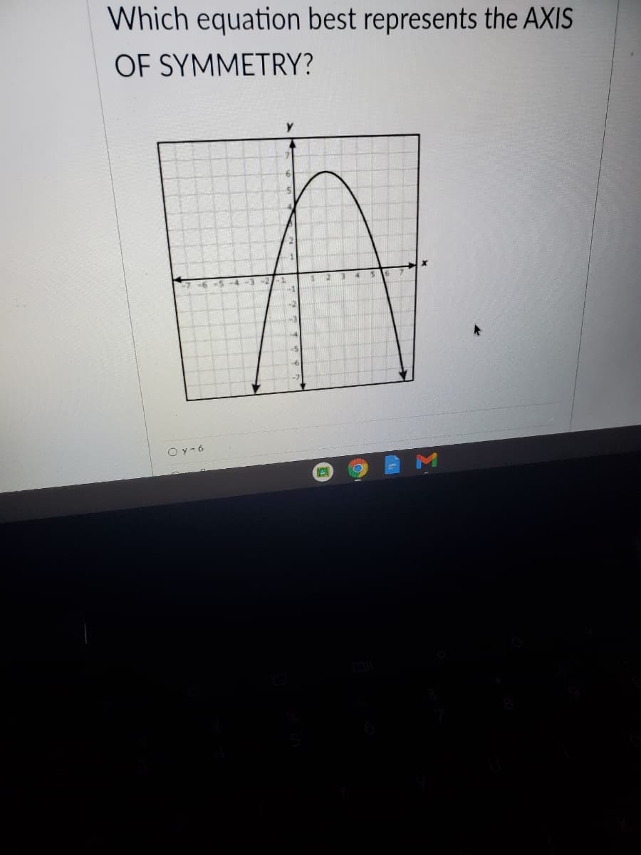 Which equation best represents the AXIS
OF SYMMETRY?
12
Oy = 6
