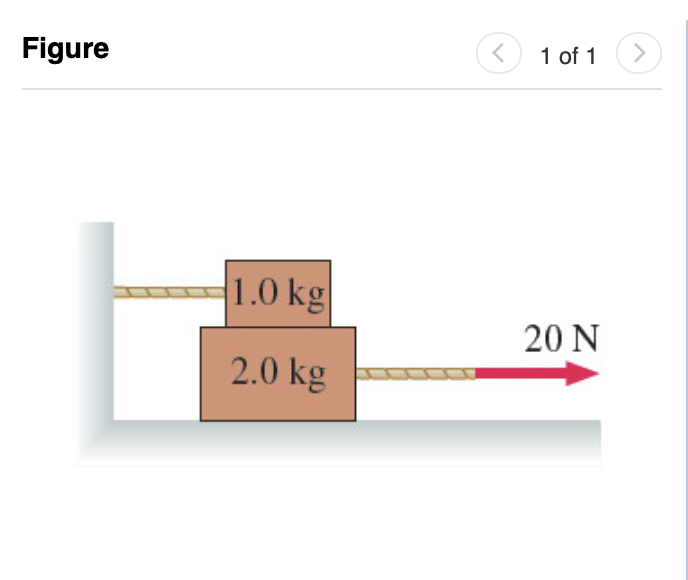 Figure
1 of 1
>
1.0 kg
20 N
2.0 kg

