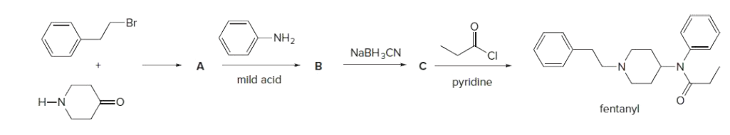 Br
-NH2
NABH3CN
CI
-N
mild acid
pyridine
fentanyl
