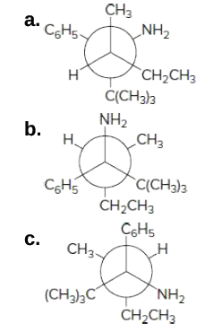 CH3
a.
CgHs-
NH2
CH-CHз
Č(CH3}3
NH2
b.
H.
CH3
CSH5
`C(CH3)3
CH2CH3
C6H5
c.
CH3-
`NH2
CH2CH3
(CH3)½C
