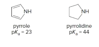 NH
NH
pyrrole
pkg = 23
pyrrolidine
pk = 44
