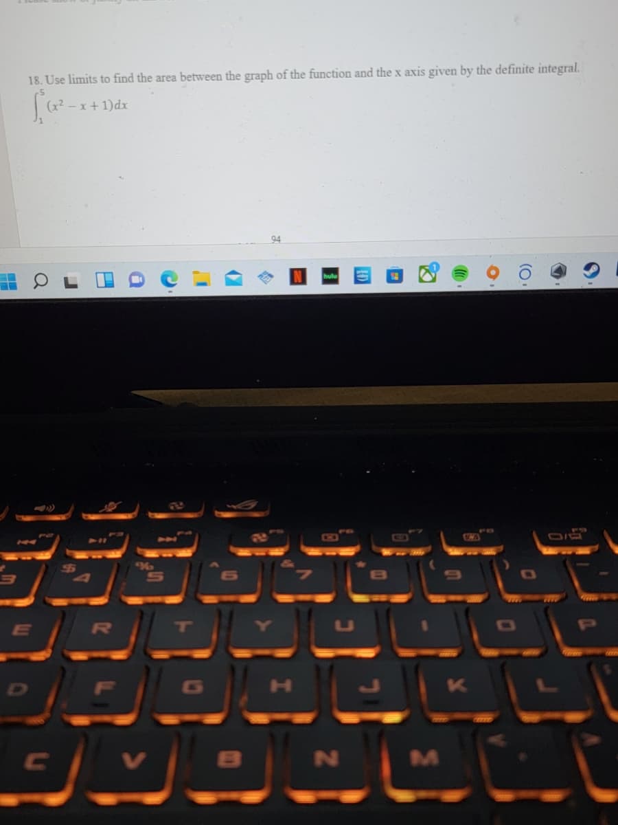 18. Use limits to find the area between the graph of the function and the x axis given by the definite integral.
(x2 – x+ 1)dx
94
46
44
6
R
B
N
M.
(O
