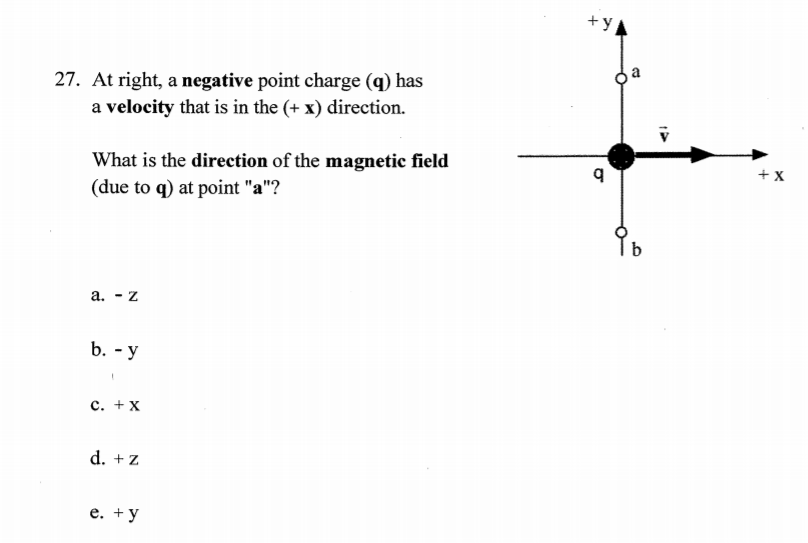 What is the direction of the magnetic field
(due to q) at point "a"?
