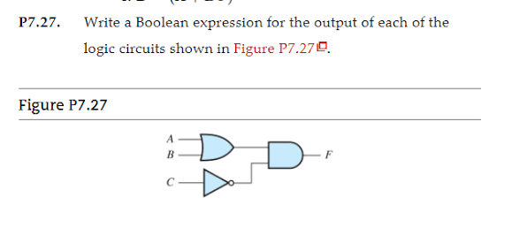 P7.27.
Write a Boolean expression for the output of each of the
logic circuits shown in Figure P7.270.
Figure P7.27
B
F
