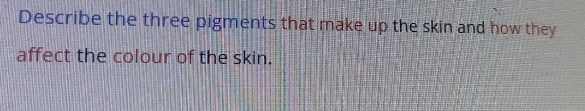 Describe the three pigments that make up the skin and how they
affect the colour of the skin.