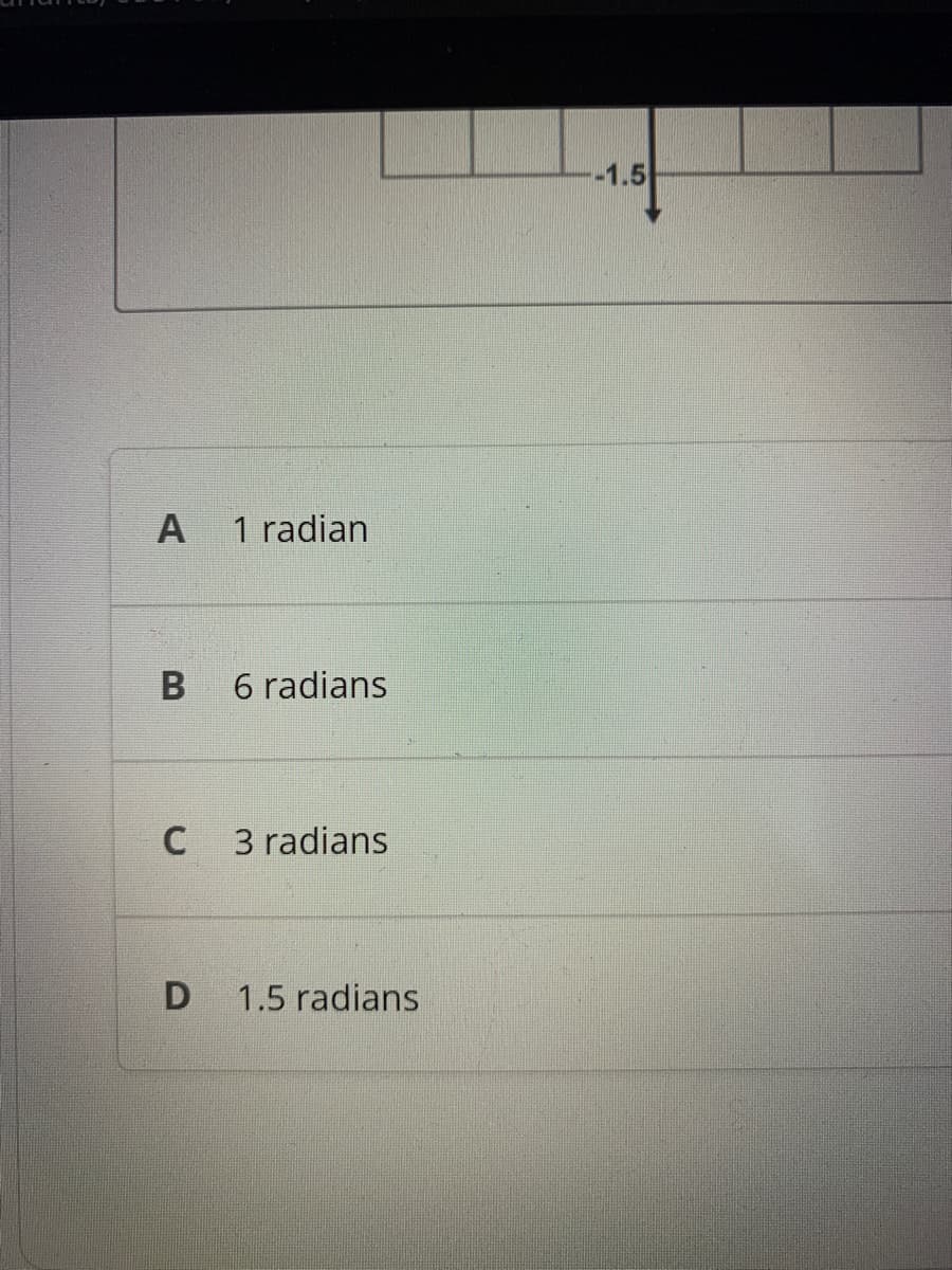 -1.5
A
1 radian
6 radians
3 radians
1.5 radians
