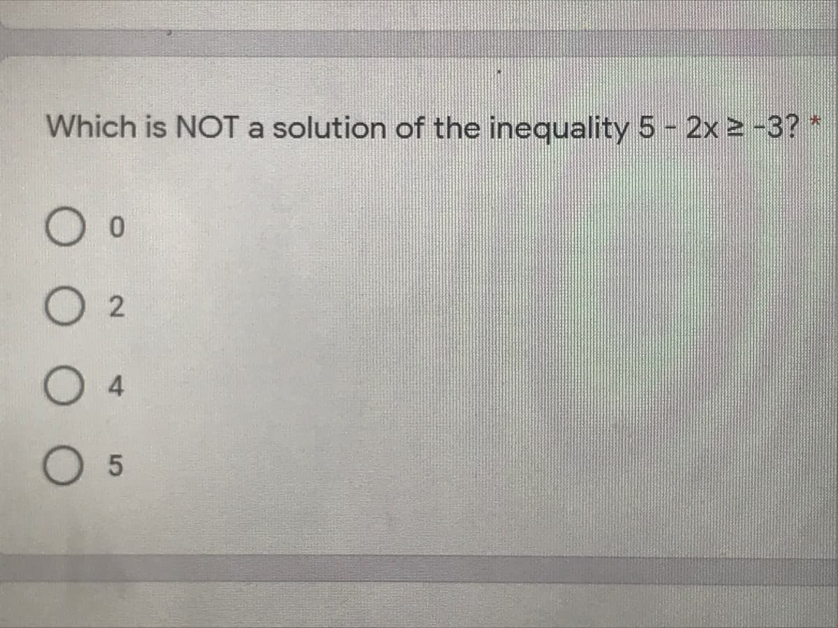 Which is NOT a solution of the inequality 5 - 2x 2 -3? *
