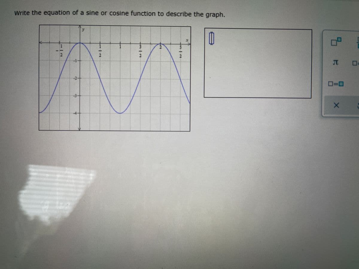 Write the equation of a sine or cosine function to describe the graph.
2.
-1+
O=0
-3+
