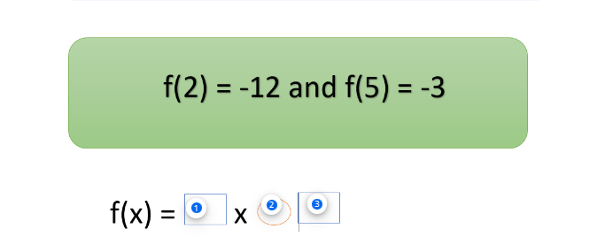 f(2)= -12 and f(5) = -3
f(x) =
X
3